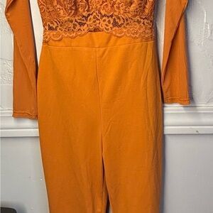 Haute Monde Orange Lace Detail Jumpsuit